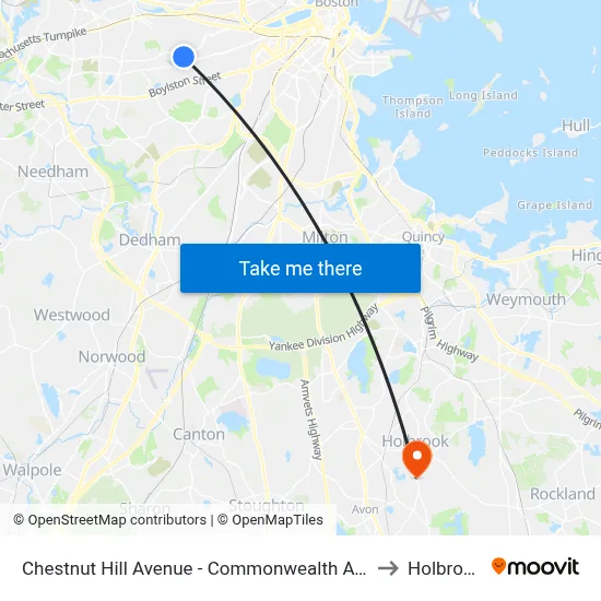 Chestnut Hill Avenue - Commonwealth Ave @ Chestnut Hill Ave to Holbrook, MA map