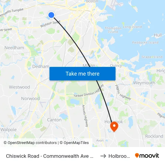 Chiswick Road - Commonwealth Ave @ Chiswick Rd to Holbrook, MA map