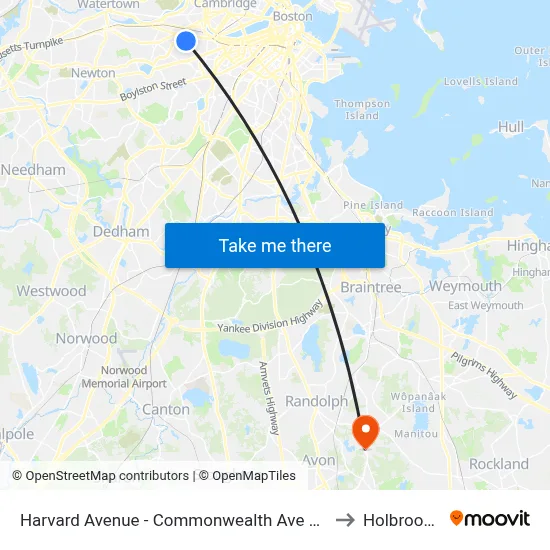Harvard Avenue - Commonwealth Ave @ Harvard Ave to Holbrook, MA map