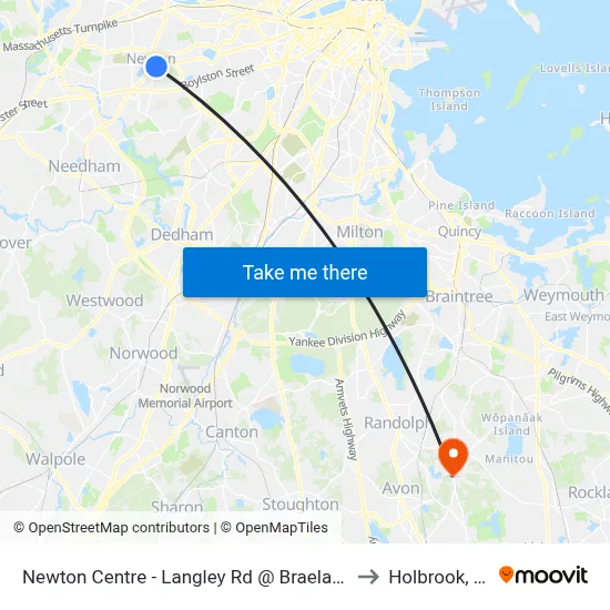Newton Centre - Langley Rd @ Braeland Ave to Holbrook, MA map