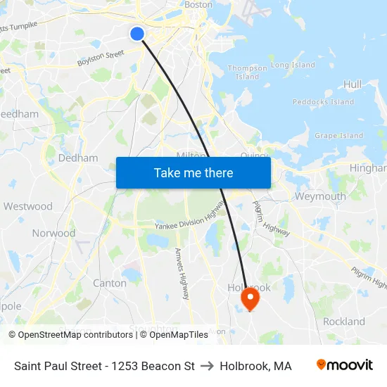 Saint Paul Street - 1253 Beacon St to Holbrook, MA map