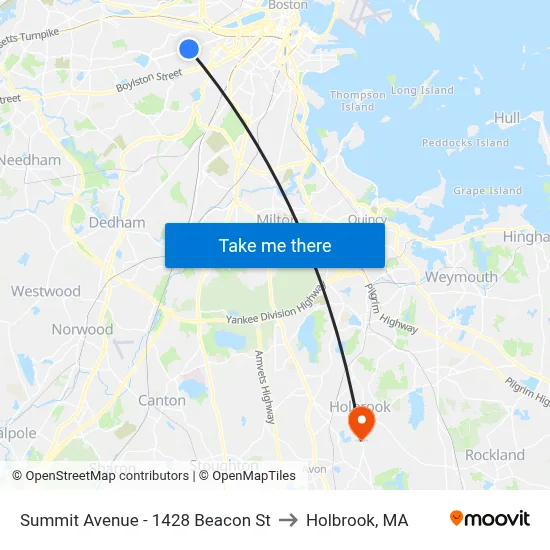Summit Avenue - 1428 Beacon St to Holbrook, MA map
