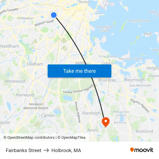 Fairbanks Street to Holbrook, MA map
