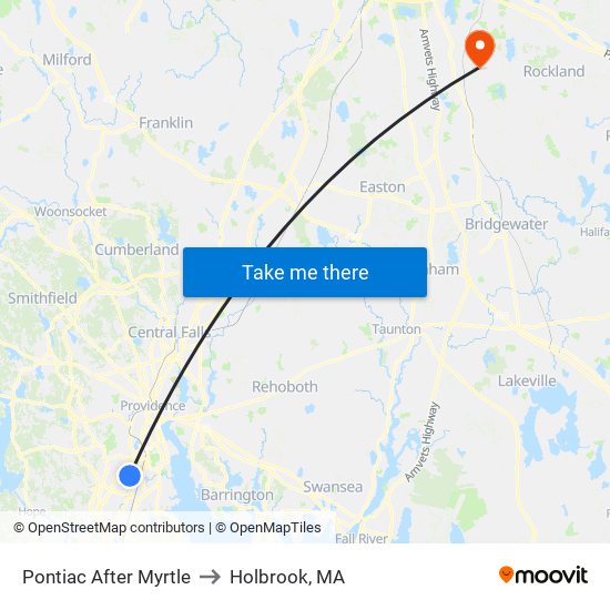 Pontiac After Myrtle to Holbrook, MA map