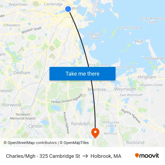 Charles/Mgh - 325 Cambridge St to Holbrook, MA map