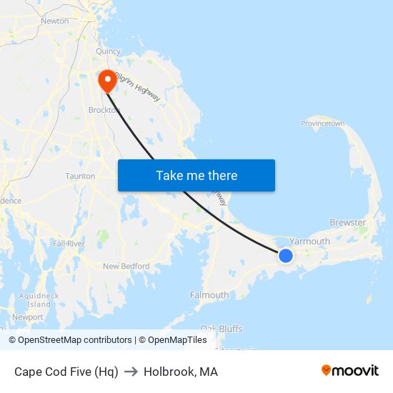 Cape Cod Five (Hq) to Holbrook, MA map