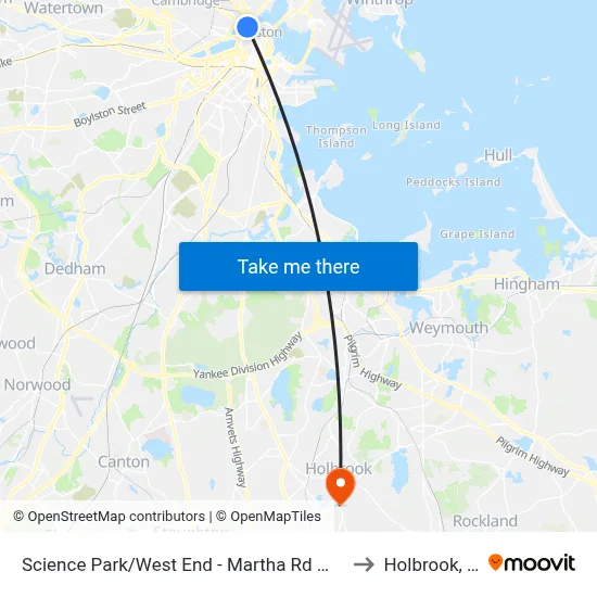 Science Park/West End - Martha Rd @ Amy Ct to Holbrook, MA map