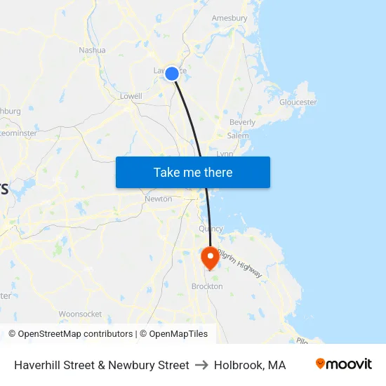 Haverhill Street & Newbury Street to Holbrook, MA map
