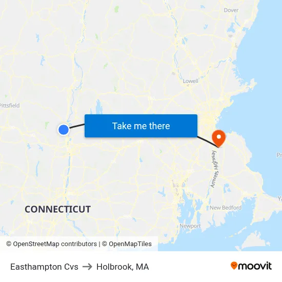 Easthampton Cvs to Holbrook, MA map