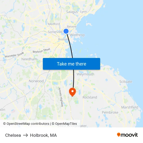 Chelsea to Holbrook, MA map