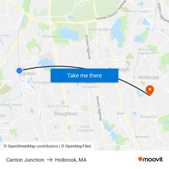 Canton Junction to Holbrook, MA map