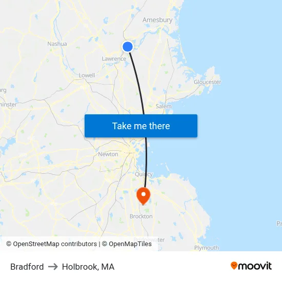 Bradford to Holbrook, MA map
