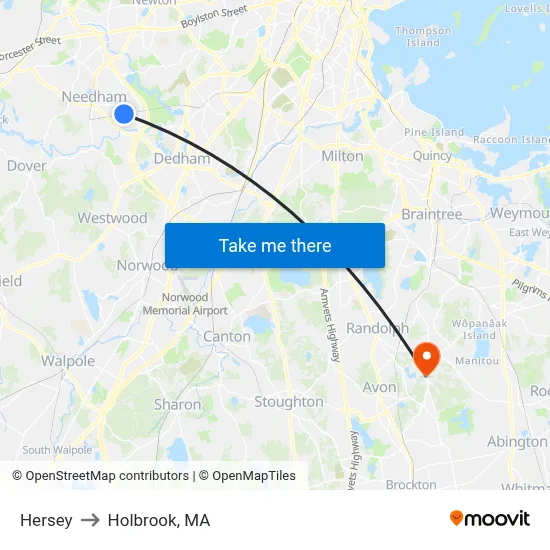 Hersey to Holbrook, MA map