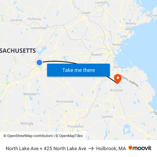 North Lake Ave + 425 North Lake Ave to Holbrook, MA map