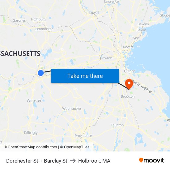 Dorchester St + Barclay St to Holbrook, MA map