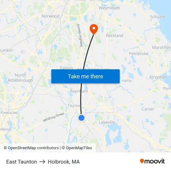East Taunton to Holbrook, MA map