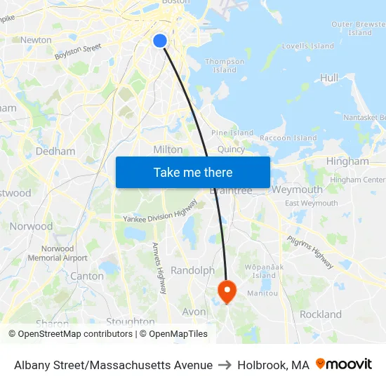 Albany Street/Massachusetts Avenue to Holbrook, MA map