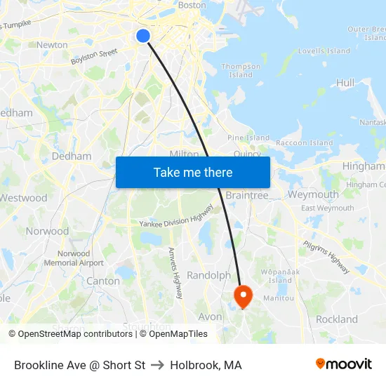 Brookline Ave @ Short St to Holbrook, MA map