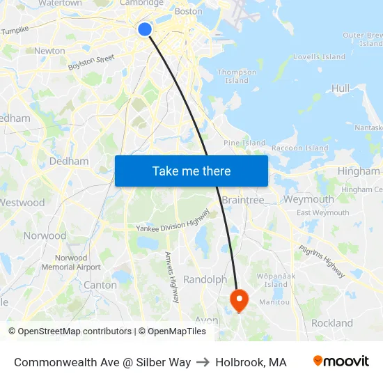 Commonwealth Ave @ Silber Way to Holbrook, MA map
