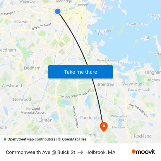 Commonwealth Ave @ Buick St to Holbrook, MA map