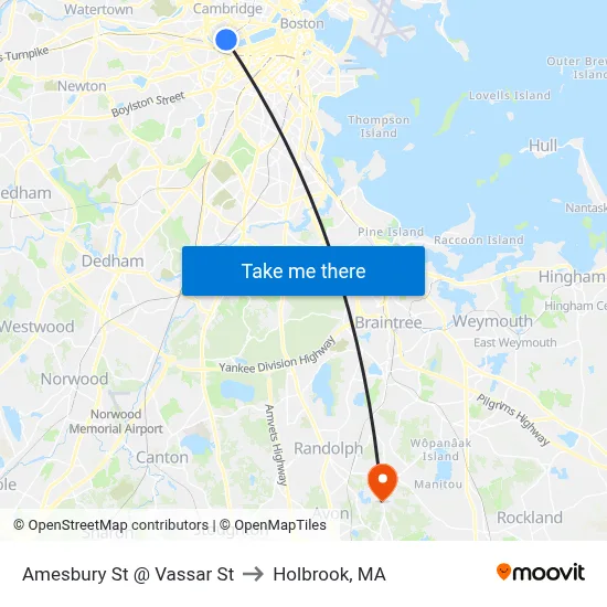 Amesbury St @ Vassar St to Holbrook, MA map