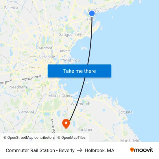 Commuter Rail Station - Beverly to Holbrook, MA map