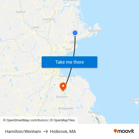 Hamilton/Wenham to Holbrook, MA map