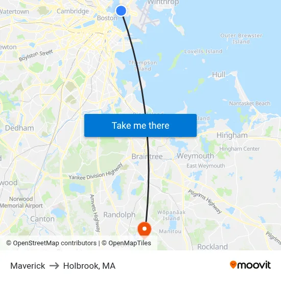 Maverick to Holbrook, MA map