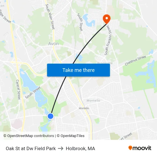 Oak St at Dw Field Park to Holbrook, MA map