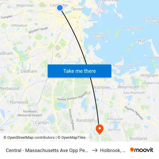 Central - Massachusetts Ave Opp Pearl St to Holbrook, MA map