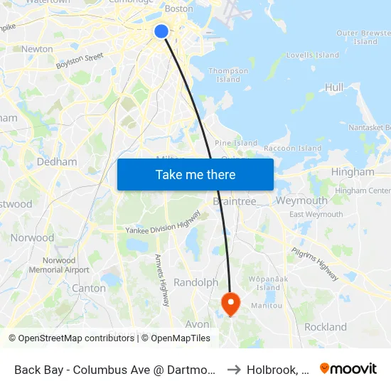 Back Bay - Columbus Ave @ Dartmouth St to Holbrook, MA map