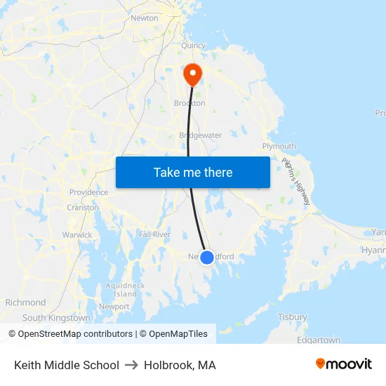 Keith Middle School to Holbrook, MA map
