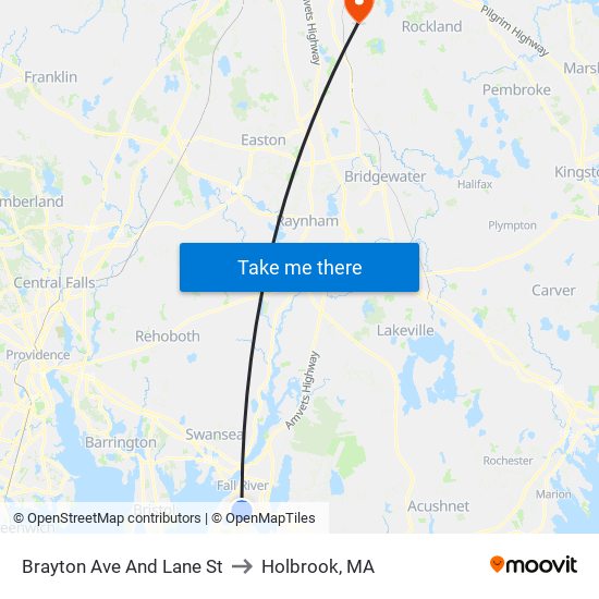 Brayton Ave And Lane St to Holbrook, MA map