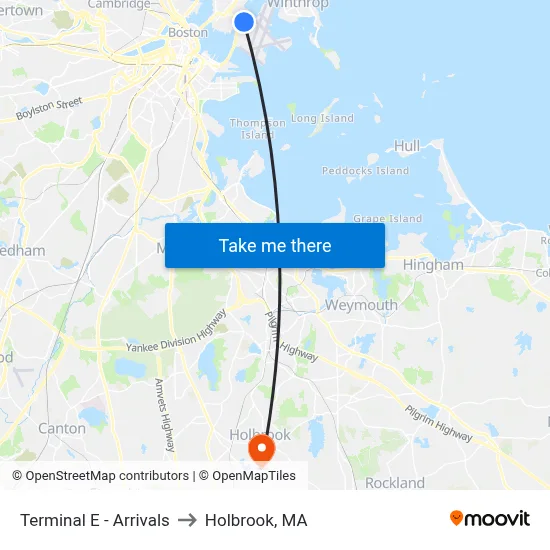 Terminal E - Arrivals to Holbrook, MA map