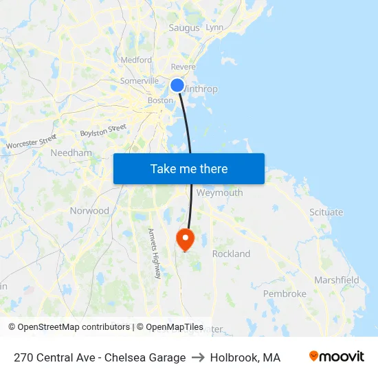 270 Central Ave - Chelsea Garage to Holbrook, MA map