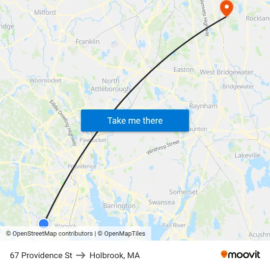67 Providence St to Holbrook, MA map