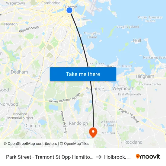 Park Street - Tremont St Opp Hamilton Pl to Holbrook, MA map