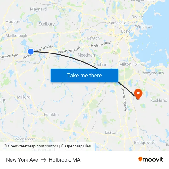 New York Ave to Holbrook, MA map