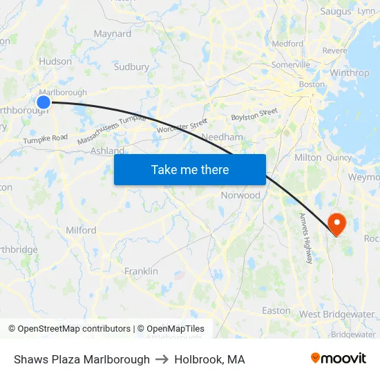 Shaws Plaza Marlborough to Holbrook, MA map