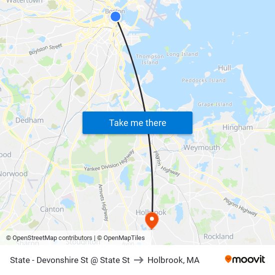 State - Devonshire St @ State St to Holbrook, MA map