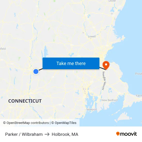 Parker / Wilbraham to Holbrook, MA map