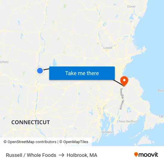 Russell / Whole Foods to Holbrook, MA map
