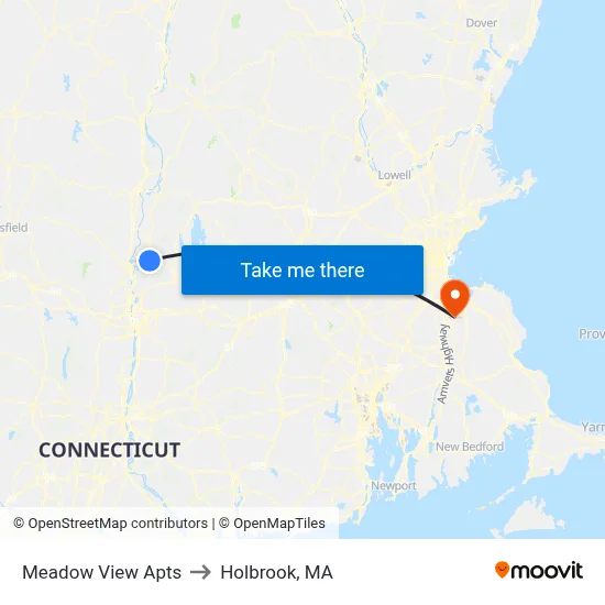 Meadow View Apts to Holbrook, MA map