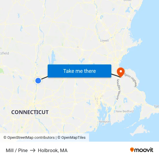 Mill / Pine to Holbrook, MA map