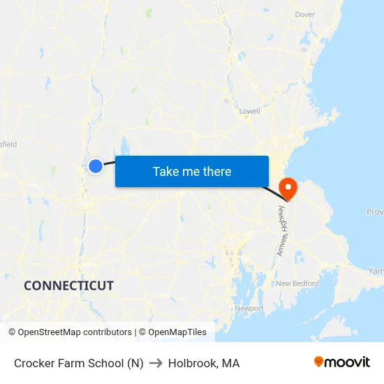 Crocker Farm School (N) to Holbrook, MA map