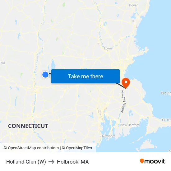 Holland Glen (W) to Holbrook, MA map