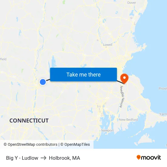 Big Y - Ludlow to Holbrook, MA map