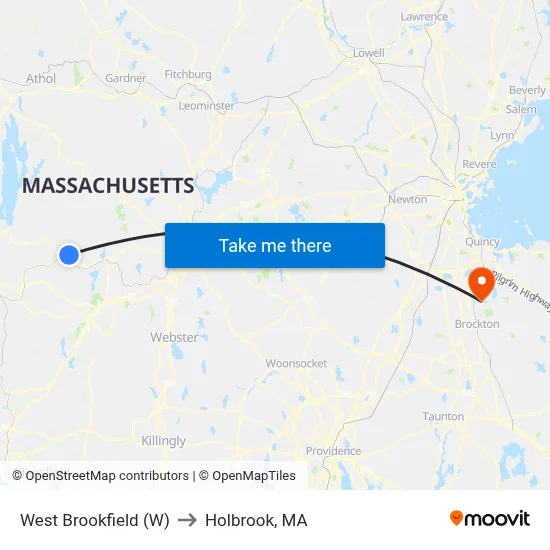 West Brookfield (W) to Holbrook, MA map