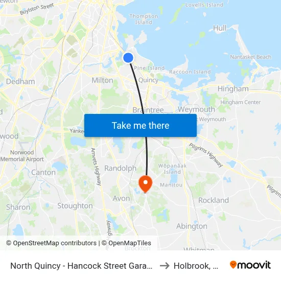 North Quincy - Hancock Street Garage to Holbrook, MA map
