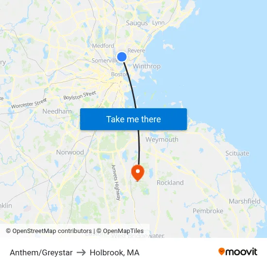 Anthem/Greystar to Holbrook, MA map